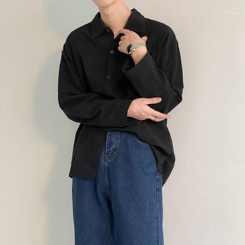 

Men's Casual Shirts Mens Fashion Breathable Thin Loose Korean Style Long Sleeve Shirt Turn-Down Collar Single Breasted Elegant Blouse, Black