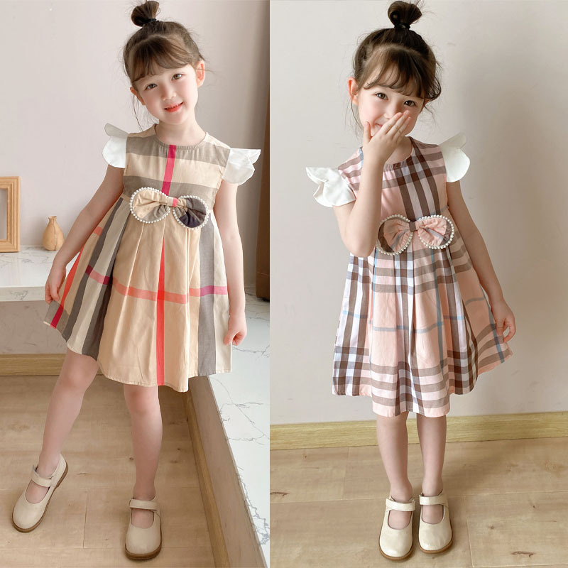 

Girls Dresses Designer Clothing Classic Grid Round Neck No Sleeve Cottorn B Kids Dress Summer Knitwear Suit Party Trip With Beach 3 Styles PSK135, Silvery