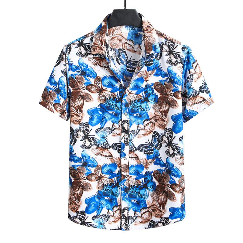 

Men's Casual Shirts Jumpsuit Mens Men Summer Hawaii Top Large Size Lapel Printed Turndown Collar Fashion Short Sleeved Shirt Pocket T Shirts, Blue