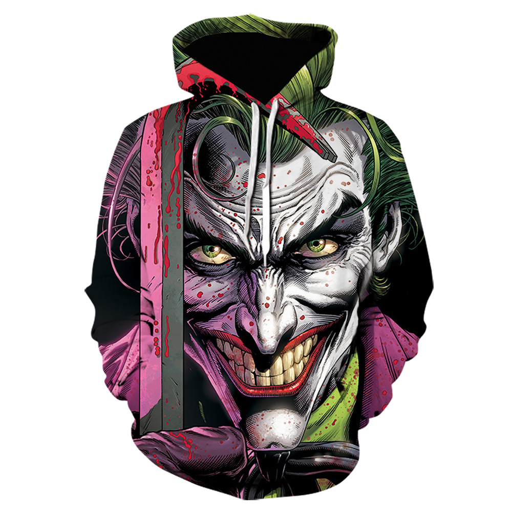

Men' Hoodies & Sweatshirts 2022 New 3D Printed European And American Horror Movie Clown Back Soul Hooded Sweater Hooded Jacket, As pic