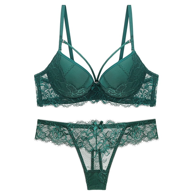

DKERT Sexy Women Bra Set Push Up Bra and Thong Set Lace Panties Underwear Female Luxery Y200708, Rose 2