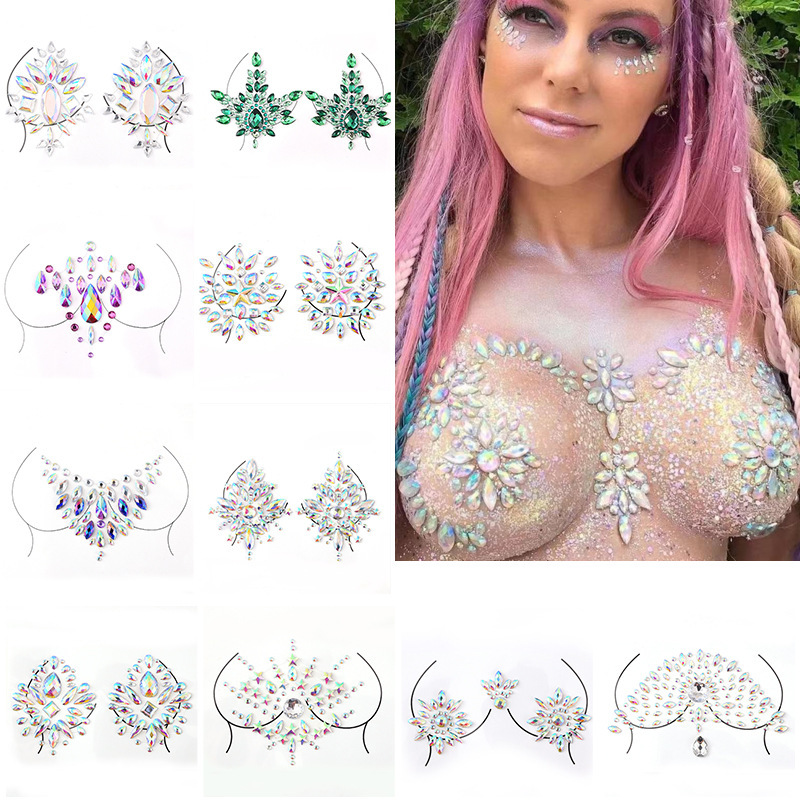 

New Sexy Chest Crystal Resin Drill Tattoo Sticker Bar Music Festival Rhinestone Tattoo Stickers Carnival Party Chest Decoration