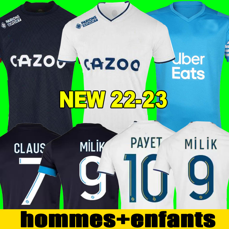 

22 23 soccer jerseys 2022 2023 MarseilleS MILIK maillot foot CUISANCE GUENDOUZI ALEXIS GERSON PAYET CLAUSS football shirts men kids kit VERETOUT Under, 22-23 home