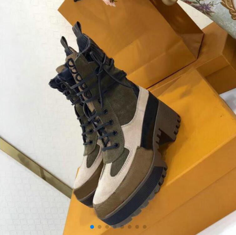 

2022 Luxury Womens leather High quality Heel desert Boots Letter old flower Designer Lace up thick Martin Boots Ladys Fashion Winter 35-42