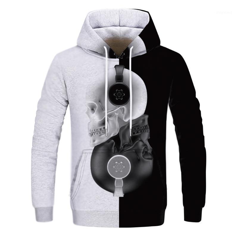 Men's Hoodies & Sweatshirts Long Sleeve Hood Half Black White Cool Plain Skull Hoddies Men Patchwork Sweatshirt Male Hoody Fashion Women
