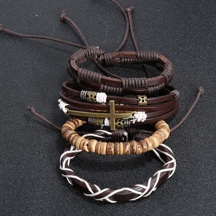 

Vintage Bracelet Jewelry Set Adjustable Mulitlayer Wrap Braided Cross charm Leather Bracelets Wristband Bangle Cuff for Men Hip Hop Jewelry Gift
