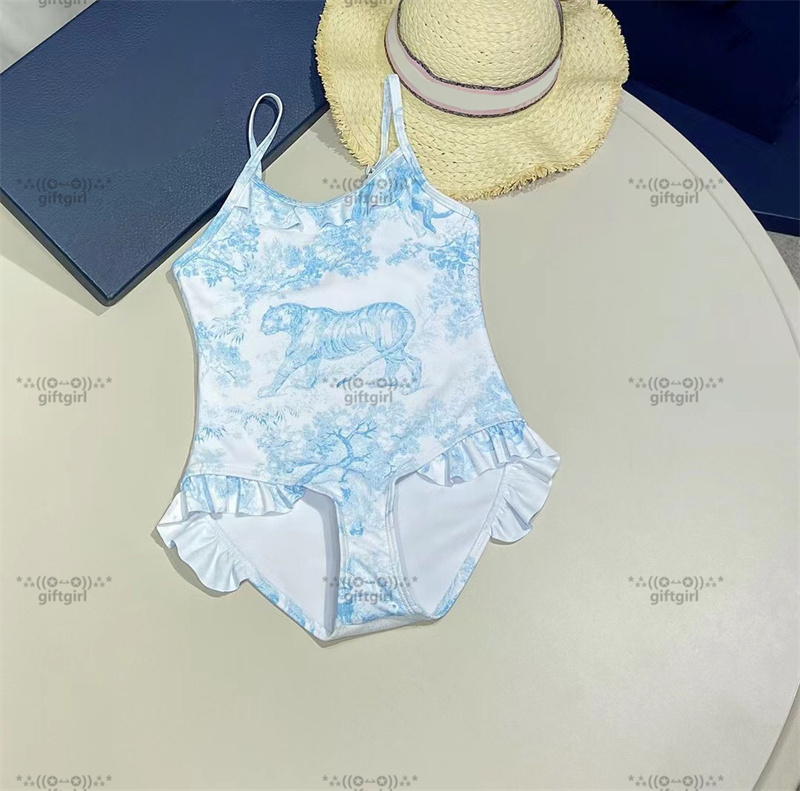 Retro Print Swimwear Hipster High Quality Girl's Designer One-pieces Swimsuits Outdoor Kids Luxury Fabric Children Wear