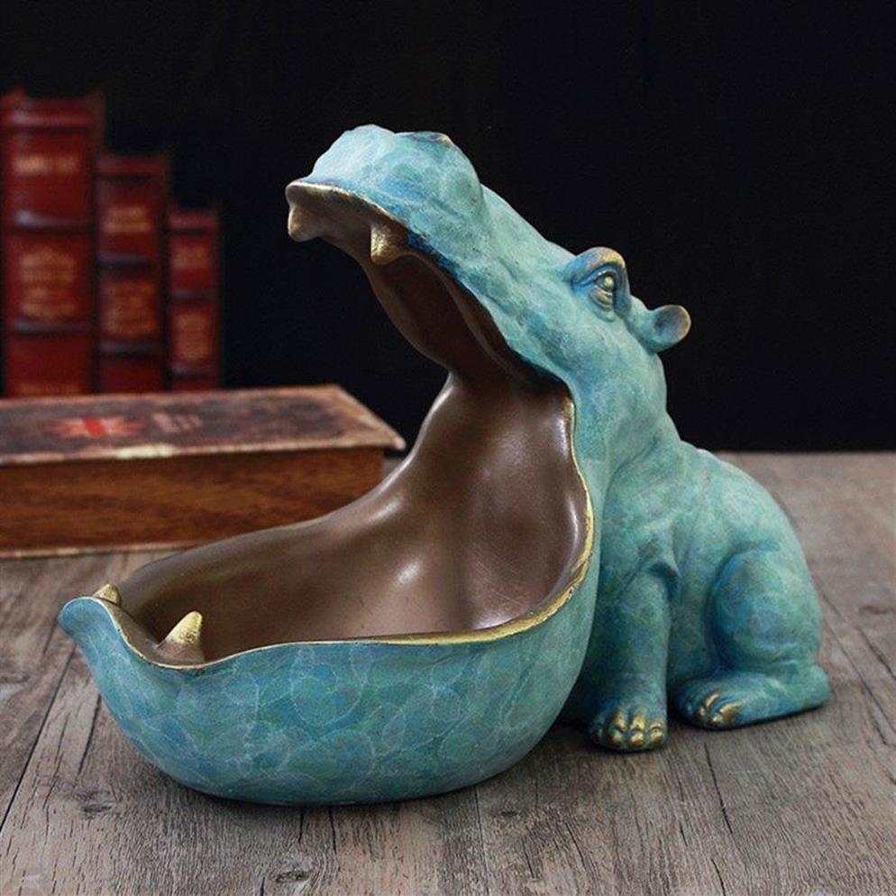 

Decorative Objects & Figurines Hippo Statue Sculpture Figurine Key Candy Container Sundries Storage Holder Home Table Artware Desk270p