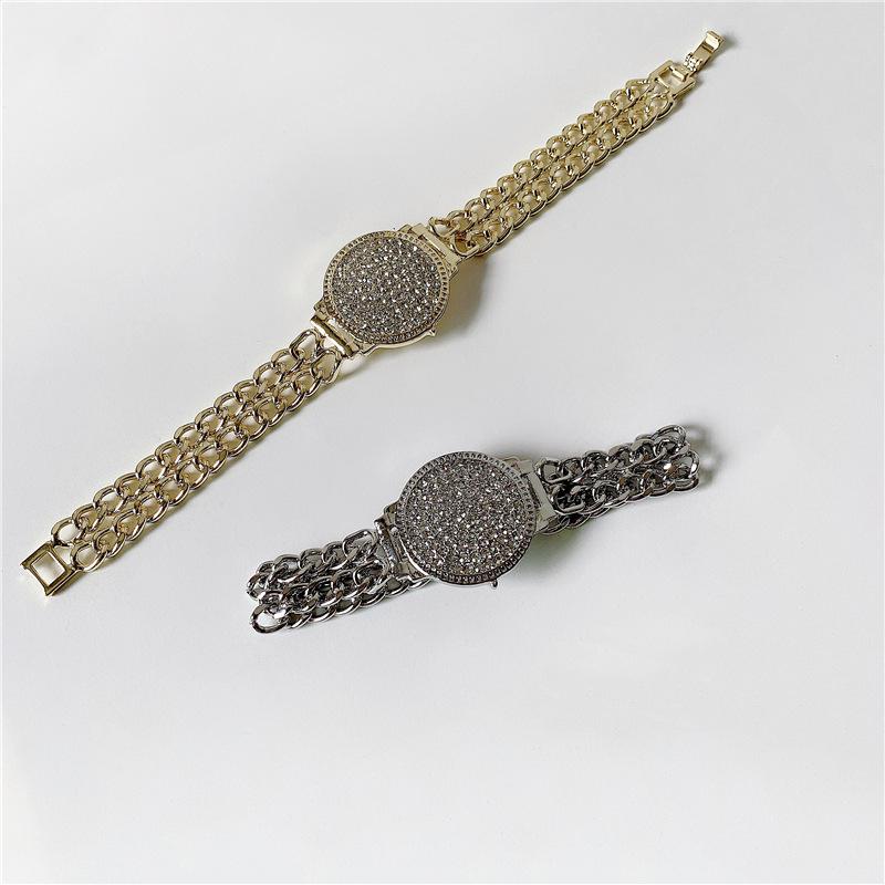 

Pendant Necklaces Fashion Hip-hop Trend Shining On The Street With Disc Bracelet Watch Shape Chain Double