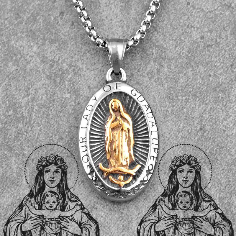 

Pendant Necklaces Our Lady Of Guadeloupe Stainless Steel Men Pendants Chain Punk For Boyfriend Male Jewelry Creativity Gift Wholesale