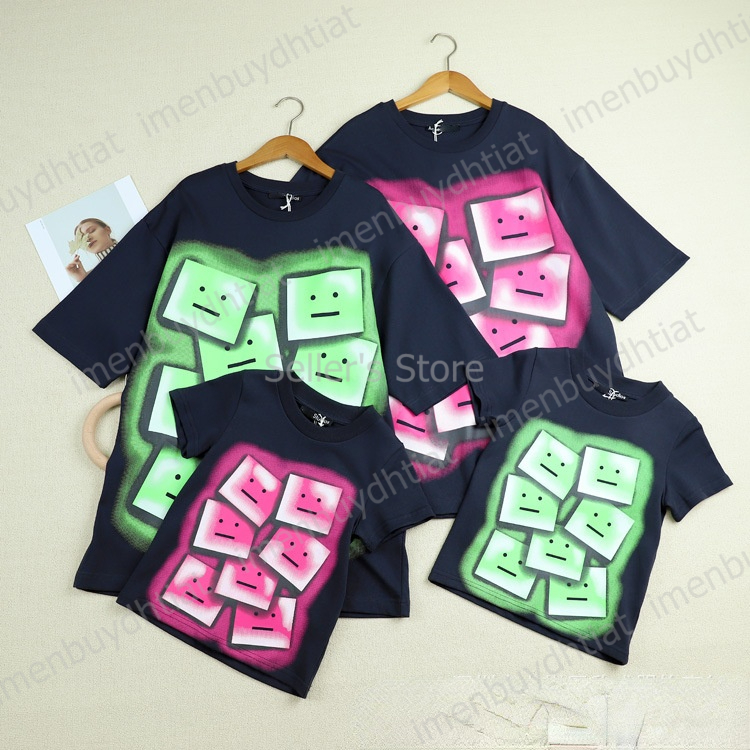 2022 Nordic luxury brand Ac Studios summer short-sleeved t-shirt square smiley graffiti print loose round neck parent-child models