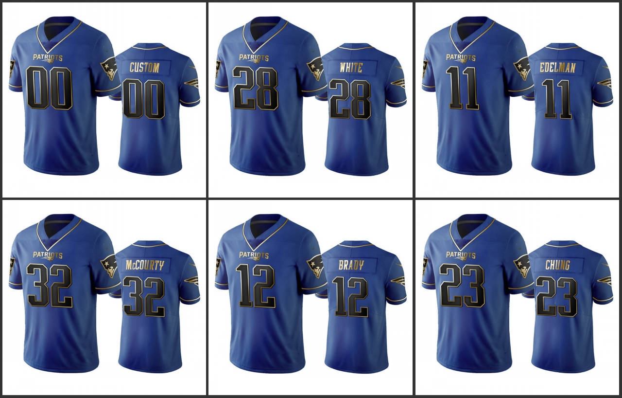 

Jersey New England''Patriots''Men #12 Tom Brady 28 James White 11 Julian Edelman 23 Patrick Chung Women Youth''NFL''Custom Royal Father's Day
