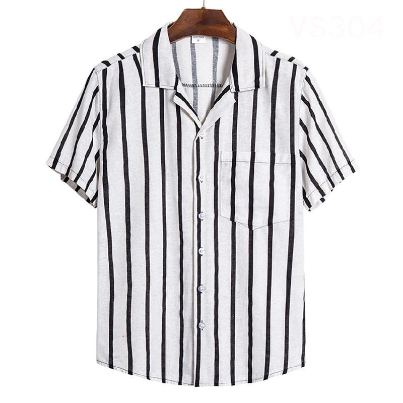 

Men's Casual Shirts Men Striped Shirt Breathable Loose Lapel Neck Short Sleeve Tops 2022 Streetwear Vacation Brand Camisa, White