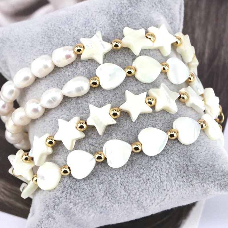 

Charm Bracelets 5Pcs Design White Freshwater Pearl Bangle Star / Heart Shell Beads Bracelet For Women Jewelry 2022 Girlfriend GiftCharm