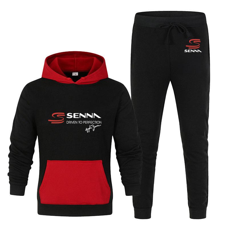 

Men' Tracksuits Ayrton Senna Printed 2 Pieces Sets Tracksuit Men Autumn Winter Hooded Sweatshirt Drawstring Pants Stripe Patchwork SuitMen