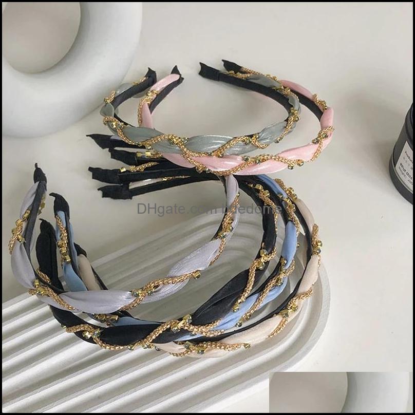 

Headbands Hair Jewelry Chain Entwined Thin Side Fashion Accessories Women Braided Shiny Rhinestone Mesh Hairban Dhorl