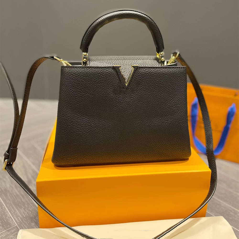 

Luxury Designer Women's Handbags Fashion Casual Crossbody Bag Shoulder Bags Taurillon Leather High Quality Capucines Totes, Black