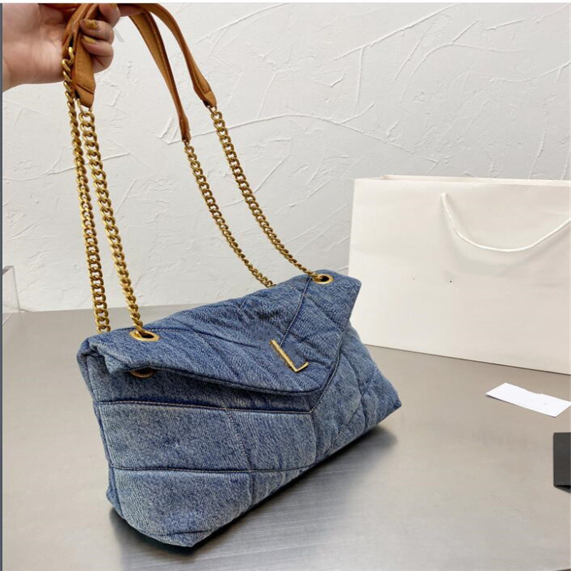 

Designers Women Washed Denim Bag LOULOU Puffer Fashion Classic Jeans Shoulder Messenger Shopping Bags Luxury Designer Handbag Purse, 2 25 x15cm