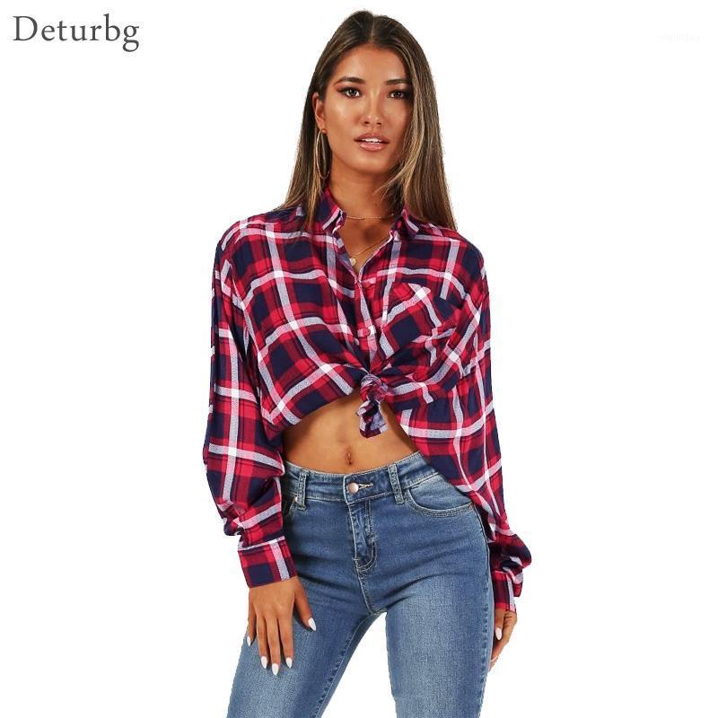 

Women' Blouses & Shirts Women Vintage Red Plaid Long Sleeve Bow Tied Blouse Ladies Sexy Cotton Blends Chic Black Crop Tops Short Blusas Br5