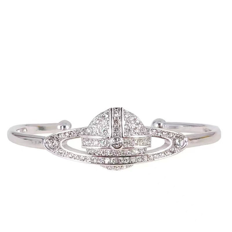 Bracelet Western west Queen with the same wood star vivi Sparkle white gold opening bracelet Paper clip Saturn pearl 1 :1 brass plated clavicle w-image-763984847