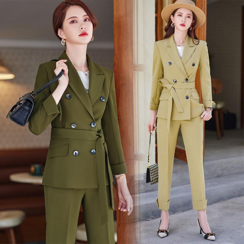 

Women' Two Piece Pants Women' Long-Sleeved Fashion Western Style Slimming Suit Two-Piece Commuter Plus Size Yellow Coat Work UniformsW, Yellowjacketpants