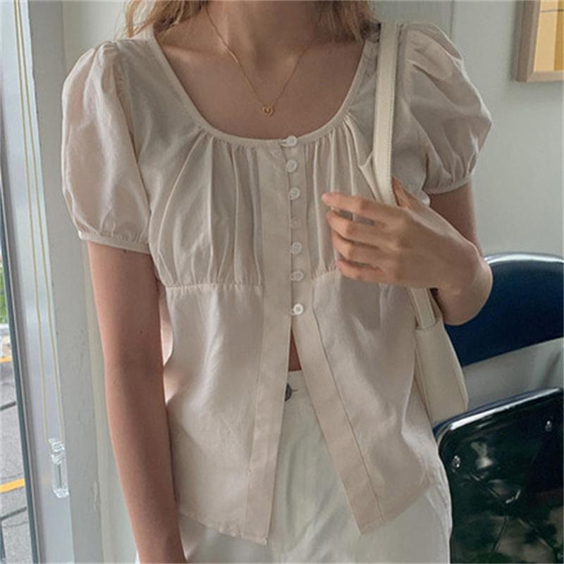 

Women' Blouses & Shirts HziriP Apricot Solid Split Femme Sweet Plus Size -M Summer 2022 Streetwear Chic Lady Loose Versatile Tops