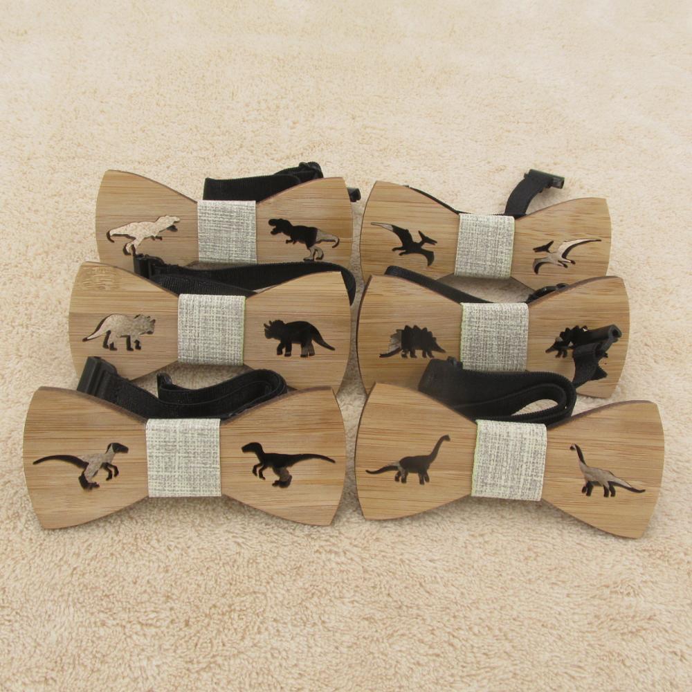 6pcs Wholesale Children Kids Clip On Ties Cartoon Bowtie For Boys Neck Wear Bowknot Christmas Wooden Dinosaure Bow Tie-image-784585473