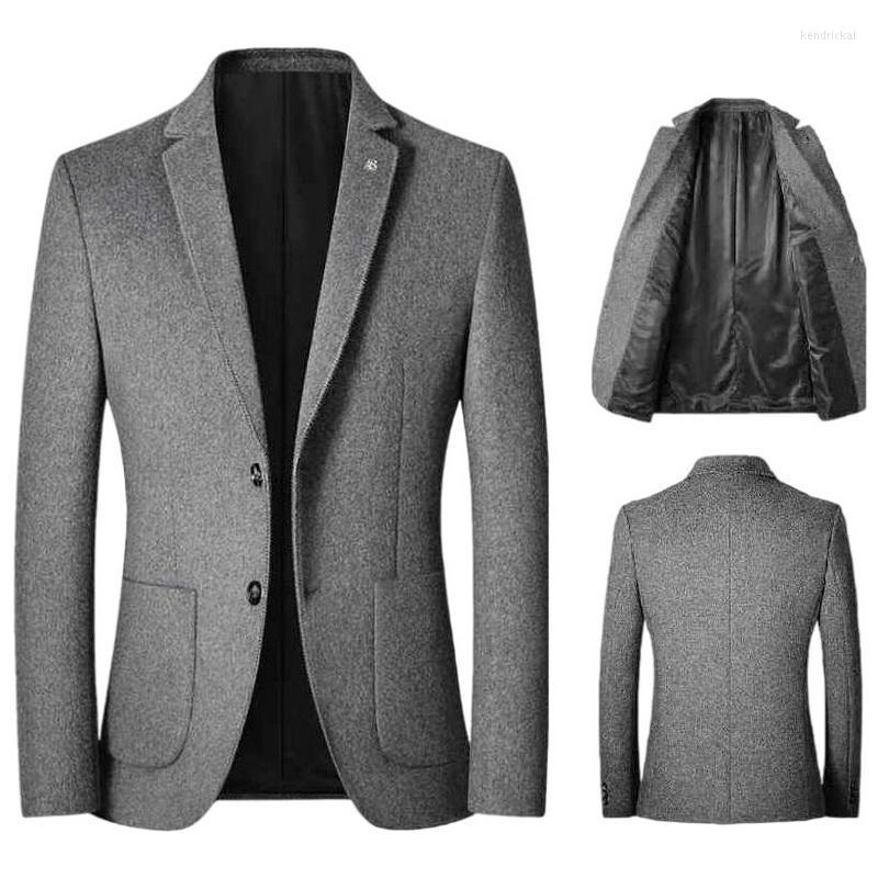 

Men's Wool & Blends Men Autumn Winter Woolen Blazer Suit Coat Male Collar Outwear Size M-4XL Kend22, Black