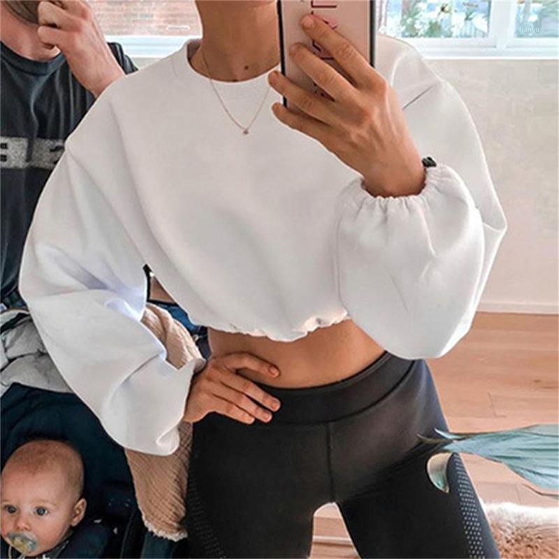

Sweatshirts Women Fashion Cropped O-Neck Long Sleeve Sweatshirt Pullover 2022 Ladies White Casual Loose Crop Top Women' Hoodies, Green