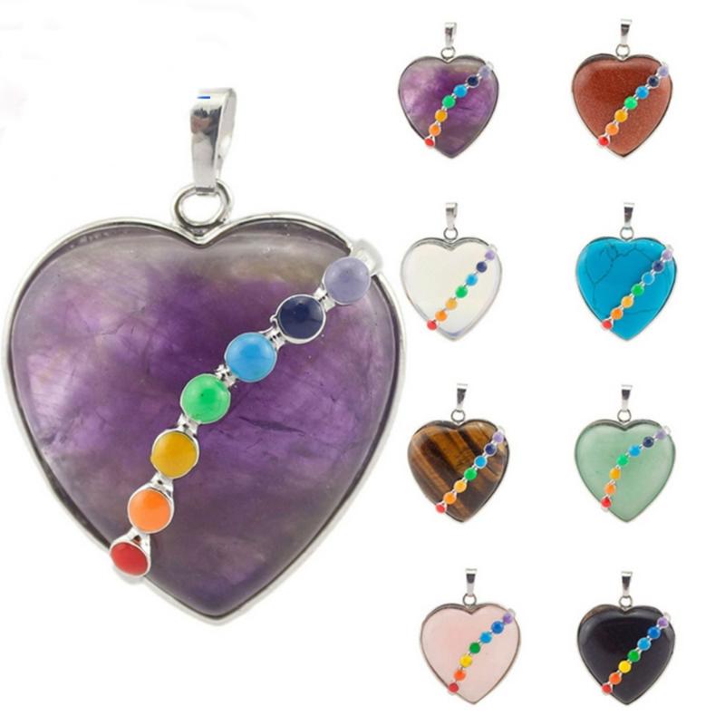 

Pendant Necklaces Natural Crystal Colorful Chakra Love Heart Copper Alloy Hanging Head Jewellery Making DIY Necklace Jewelry Accessories