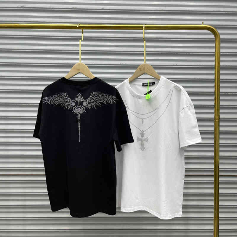 

Spring and summer fashion ciosin cioss Necklace short sleeve T-shirt with hot diamond wings for men and women, White