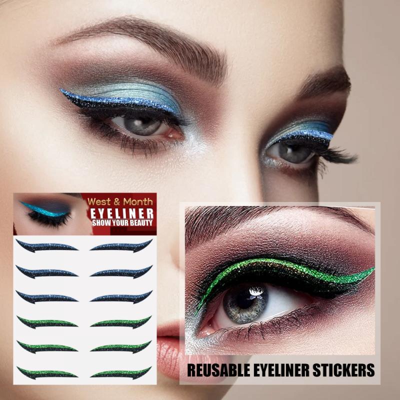 

Eyeliner Pairs/Set Waterproof Eyelid Line Stick Reusable Glitter Sticker Double Eye Self-adhesive CosmeticEyeliner, Purple gold