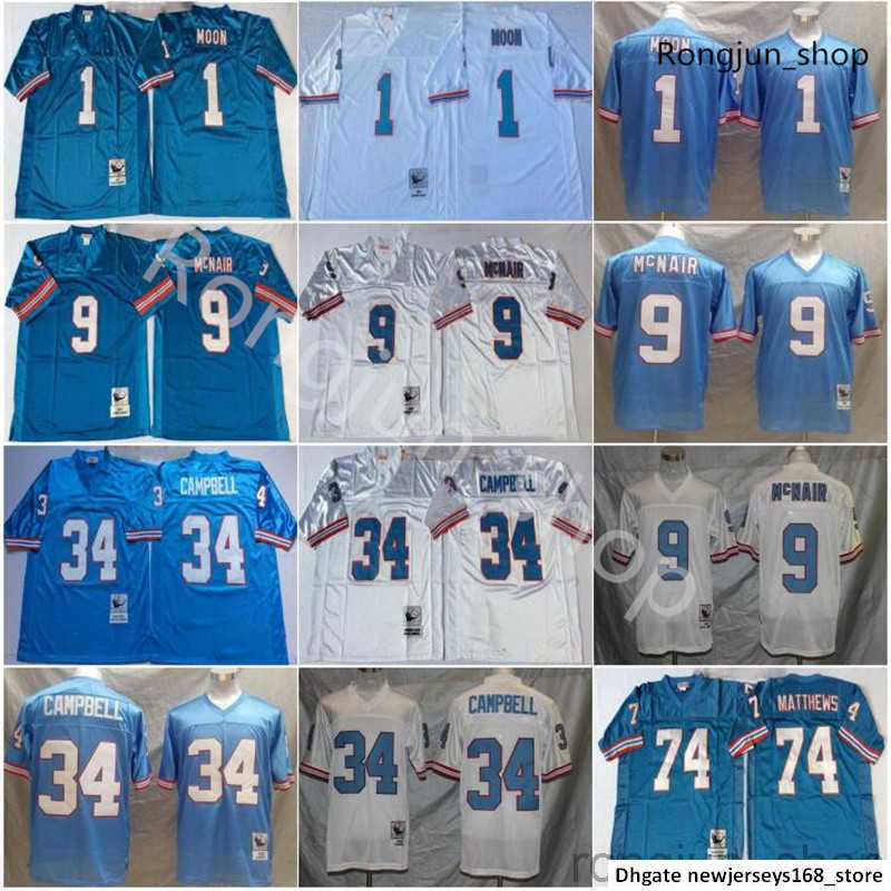 

NCAA Retro Vintage Football Jerseys #1 Warren Moon 34 Earl Campbell 9 Steve McNair 74 Bruce Matthews Blue White Adult Stitched Jersey, As picture