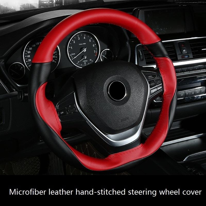 

Steering Wheel Covers Fashion Auto Parts Microfiber Leather Color Matching Hand-sewn Non-slip Universal Handlebar Cover DecorationSteering