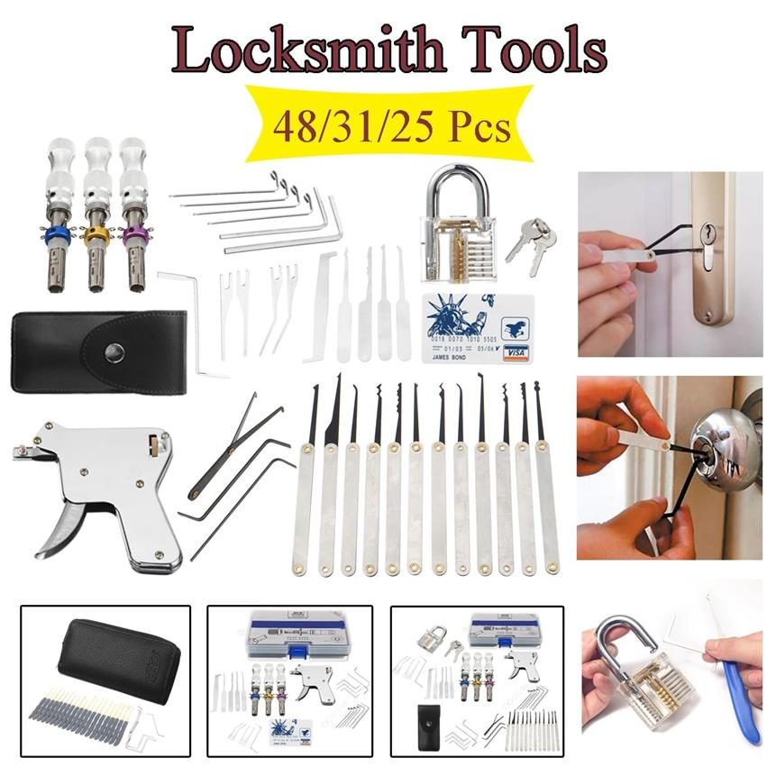 

Master Locksmith Transparent Practice Padlock Unlocking Lock Picks Set Key Extractor Tools 25/31/48Pcs254F