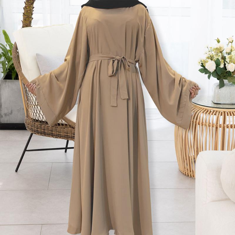 

Casual Dresses Muslim Turkish Abayas Women Ramadan Clothes Moroccan Caftan Party Maxi Dress Arabic Kaftan Satin Female, Khaki