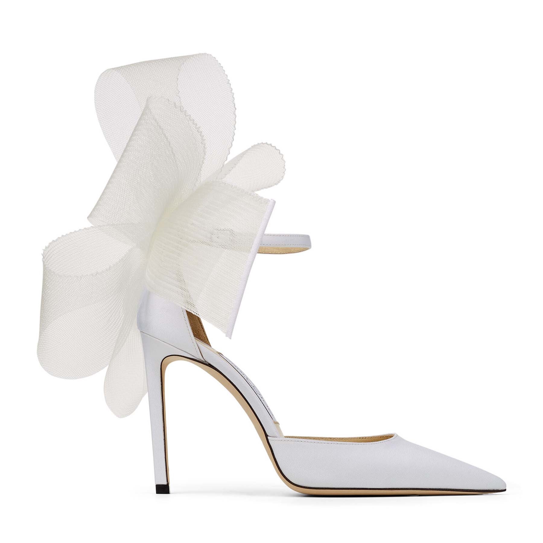 

AVERLY 100 Asymmetric Ribbed Mesh Feather Bow Black White Bing 100 Pumps