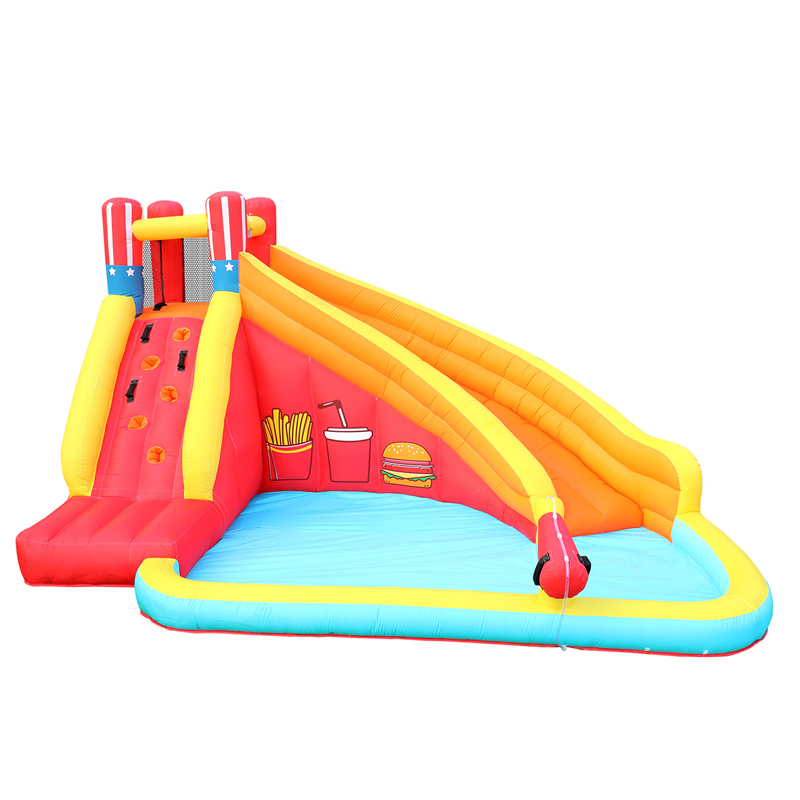 

Other Children Furniture Inflatable Water Slide Backyard Water Park with Climbing Wall Splash Pool WaterCannon Heavy Duty Blower