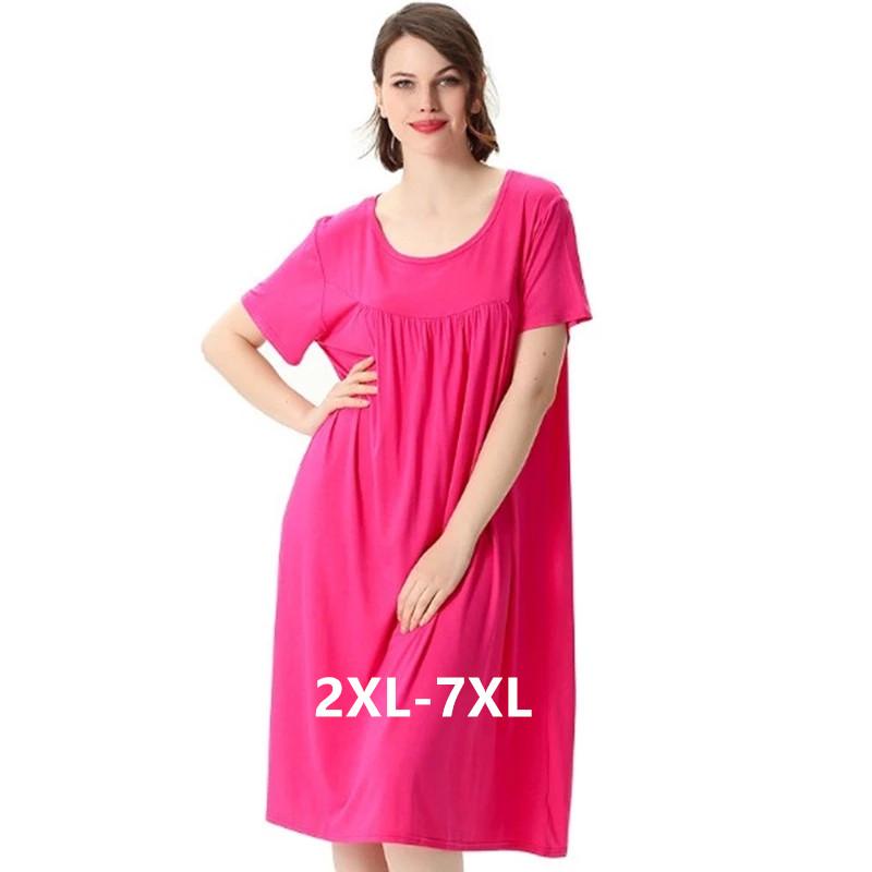 

Women's Sleepwear Female Summer Dress Plus Size Loose Nightdress Comfortable Cotton Nightgown Women Short Sleeve Nightshirt 2XL-7XLWomen's, Black