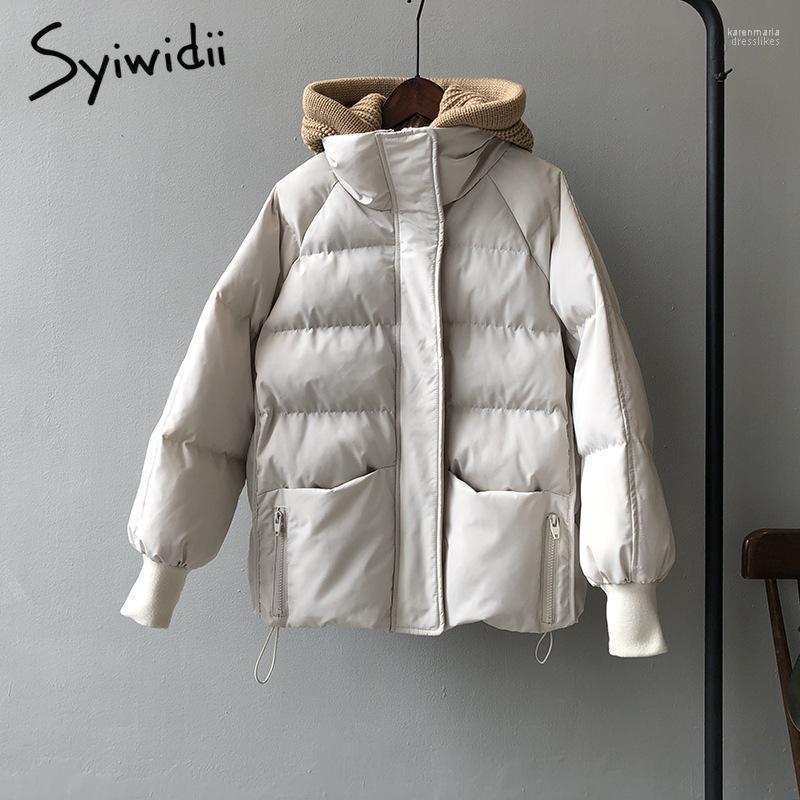 

Women's Down & Parkas Syiwidii Winter Coat Women Jacket Thicken Warm Oversized Loose Bubble Beige Outerwear With A Knitted Hood Casual 2022