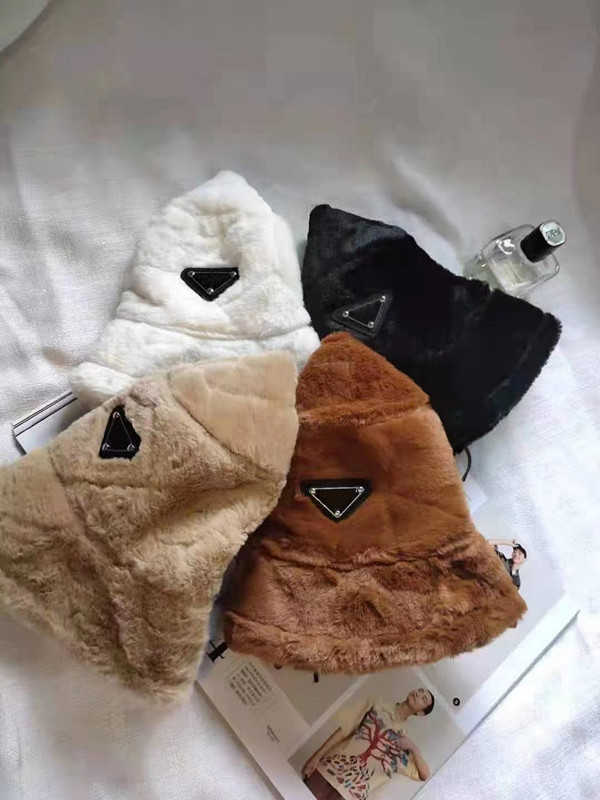 

Hot Fur Bucket Hat For Women Fashion Designer Ladies Winter Metal Triangle Warm Cap Fisherman Hats Sun Caps Drop ship, Black