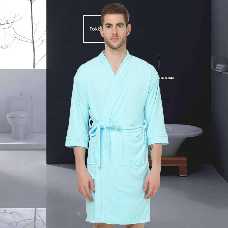 

Men's Sleepwear Summer Cotton Long-sleeve Men Bathrobes Sweat Evaporate Couples Kimono Bath Robes El SPA Men's Dressing GownMen's, Blue