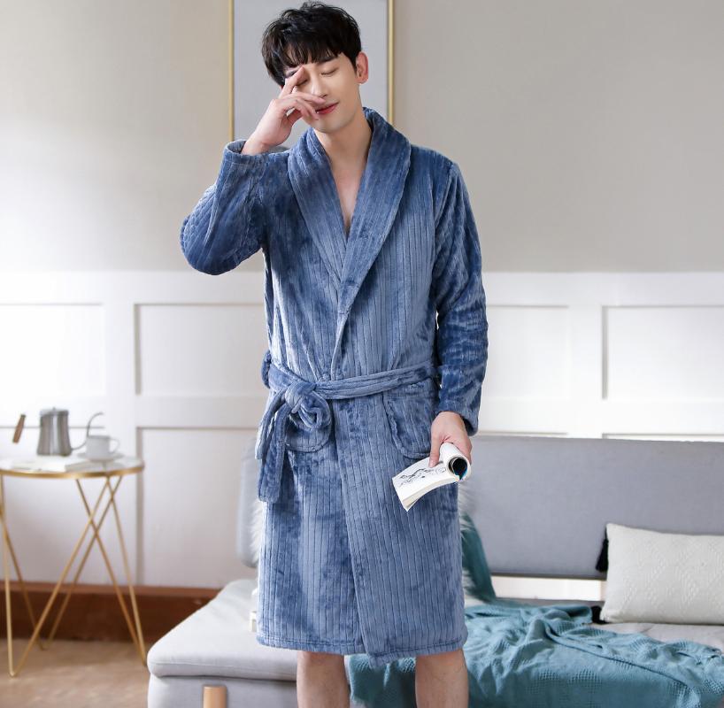 

Men's Sleepwear Winter Men Flannel Bath Robe Kimono Gown Comfortable Keep Warm Nightwear Casual Soft Intimate Bathrobe GownMen's, Pj305 color3