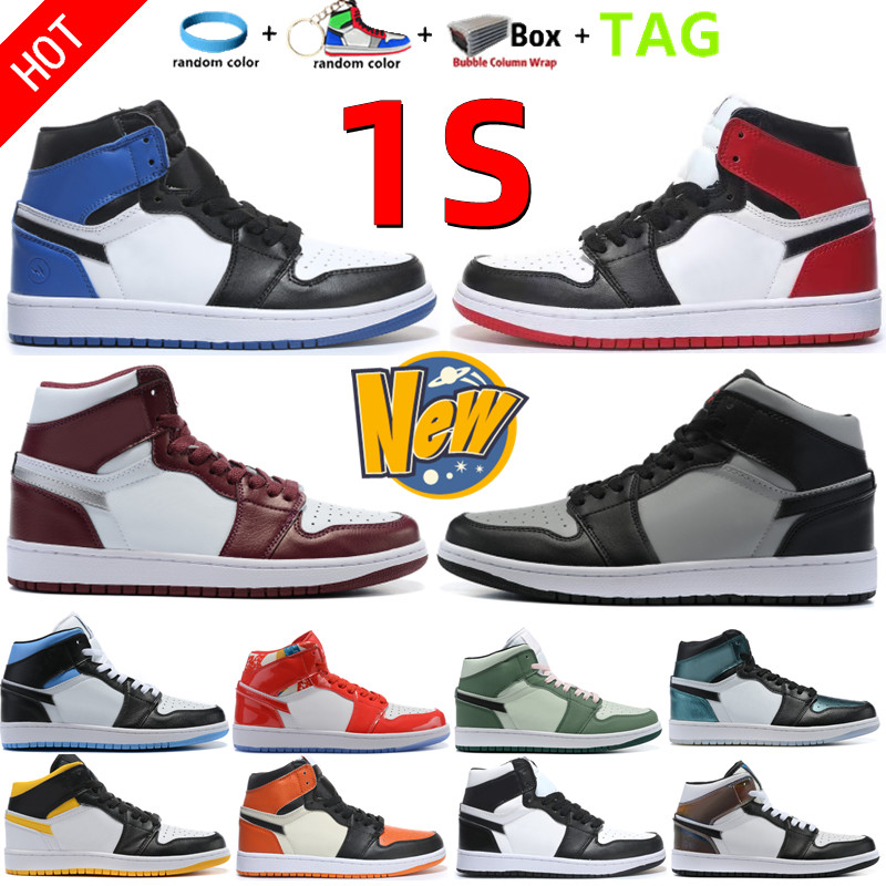 

New 1s Men Women Basketball Shoes 1 Light Smoke Gray Bordeaux Royal Satin Black All Star Signal Blue Chicago Blue Mint Grey Pine Green Olive Aura Tropical Twist Sneaker, Shoebox