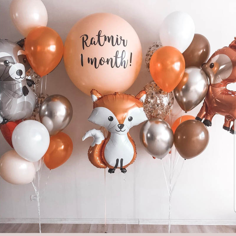 

Fox Deer Raccoon Animal Balloons Birthday Wedding Forest Party Decoration Metal Silver Latex Balloon Baby Shower Background Deco, As described