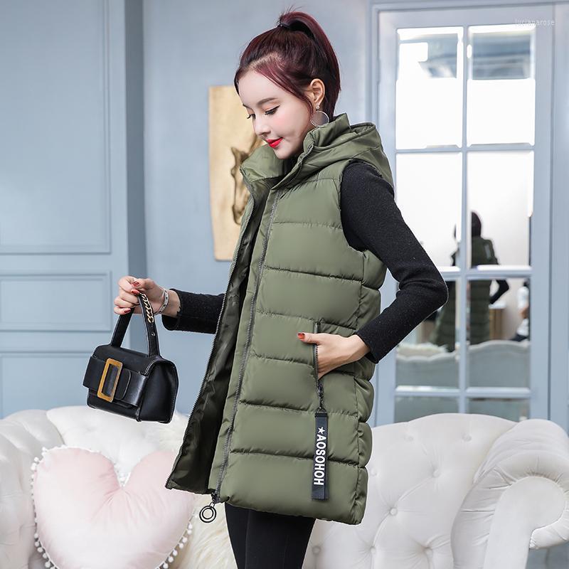 

Women's Vests Autumn Winter Hooded Cotton Padded Vest Casual Female Solid Thick Warm Jacket Ladies Zipper Sleeveless Waistcoat Outwear Luci2, Black