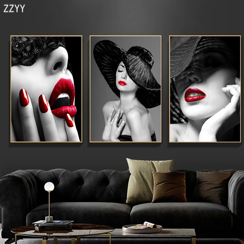 

Modern Sexy Red Lips Woman Wall Pictures Printed on Canvas Fashion Woman Posters for Living Room Home Wall Decorative Painting