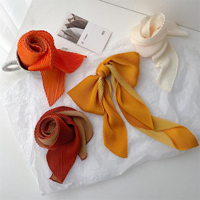 

Scarves Women Ribbon Silk Scarf Bag Handle Ties Bow Fashion Crinkle Print Long Neckerchief Hairbands Foulard SkinnysScarvesScarves
