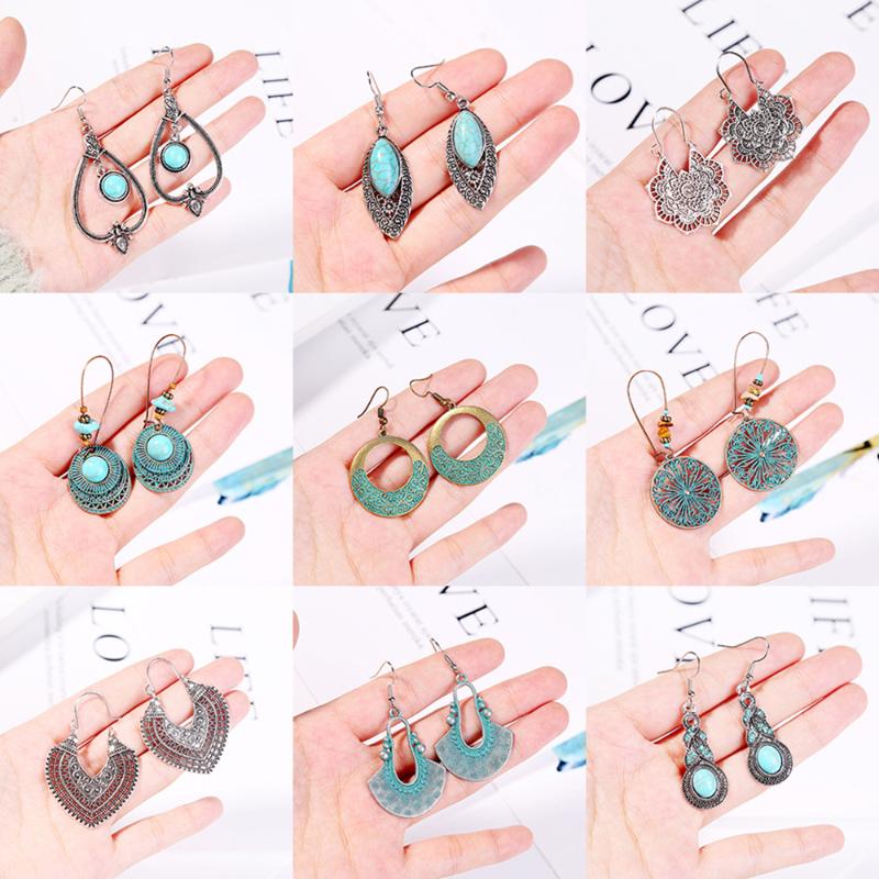 

Dangle & Chandelier Bohemia Fashion Earrings Vintage Ethnic Turquoise Round Tassel Wedding Metal Drop For Women Girls Jewelry Gift