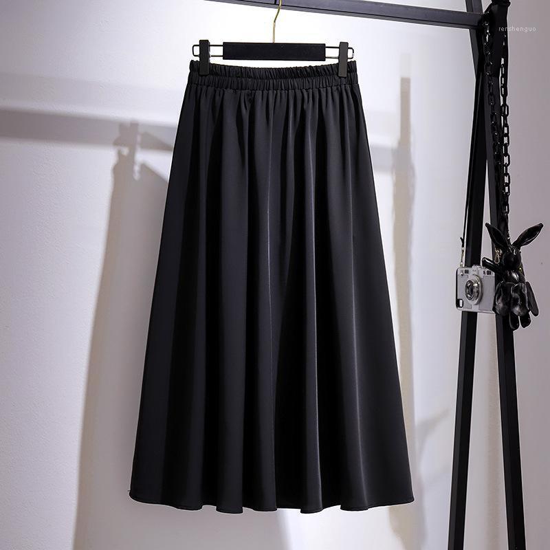 

Skirts Waist 150cm 2022 Ladies Summer Plus Size Midi Skirt For Women Large Loose Casual A-line Black Pleated 3XL 4XL 5XL 6XL